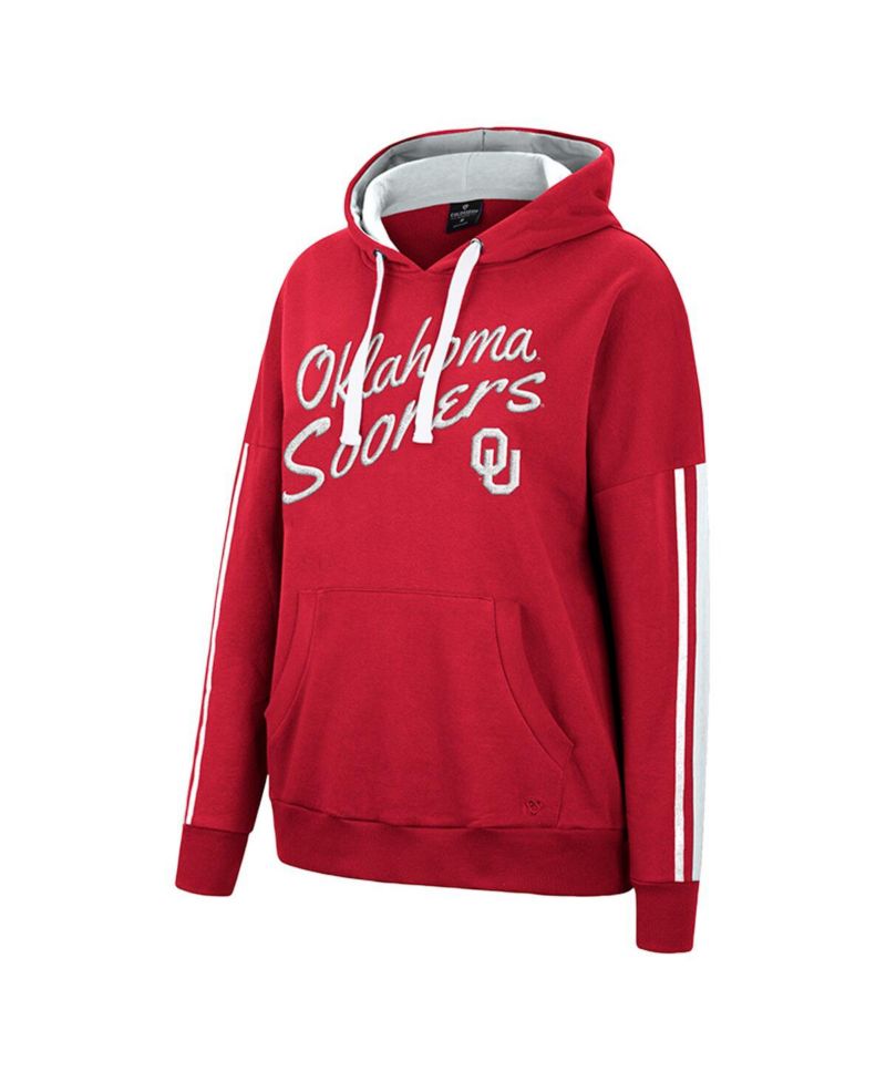 Women's Crimson Oklahoma Sooners Serena Oversized Sleeve Striping V-Neck Pullover Hoodie