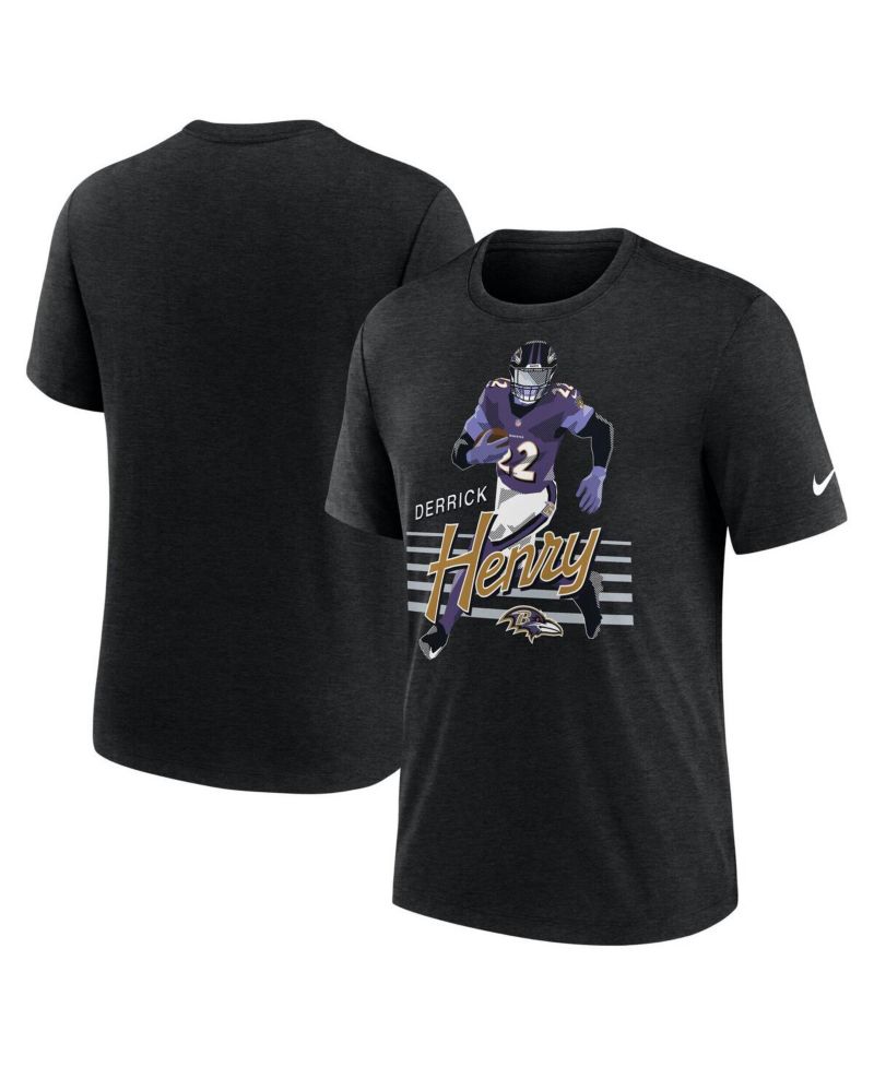 Men's Derrick Henry Heather Black Baltimore Ravens Player Graphic T-Shirt