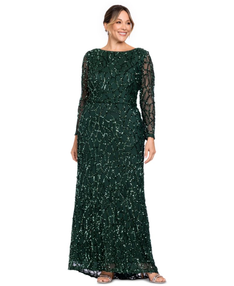 Petite Long-Sleeve Sequin Gown