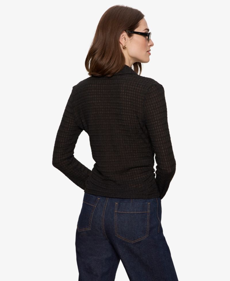 Petite Juno Textured Long-Sleeve Spread Collar Shirt