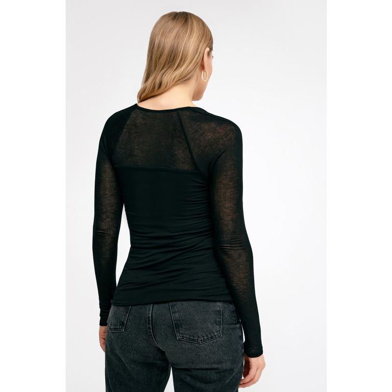 Women's Lonnie Fitted Jersey Top with Sheer Raglan Sleeves