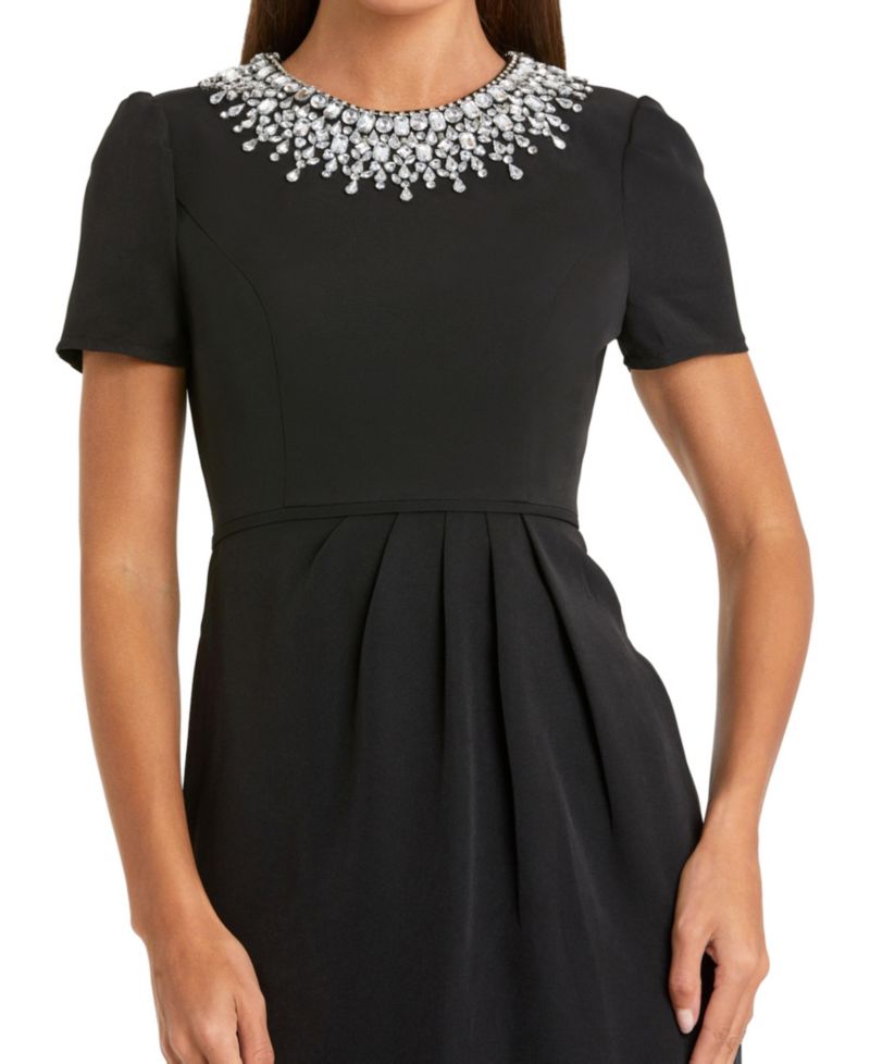 Petite Rhinestone Embellished Short Sleeve Sheath Dress