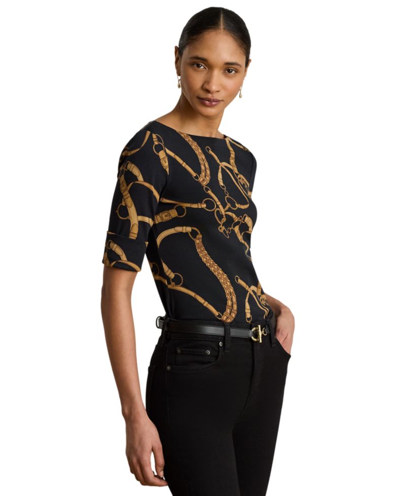 Petite Boat Neck Belting Print T-Shirt