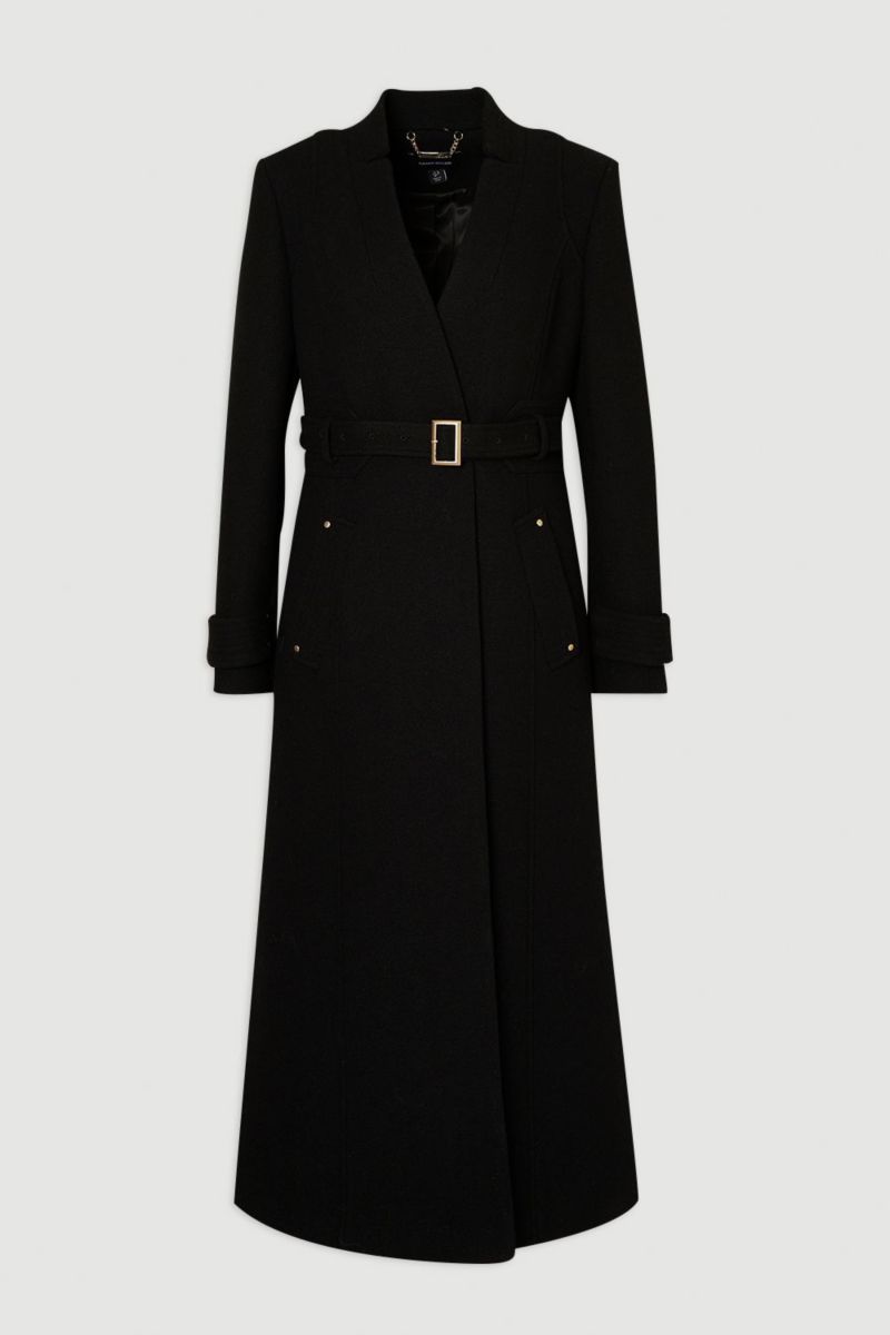 Women's Wool Notch Neck Belted Maxi Coat