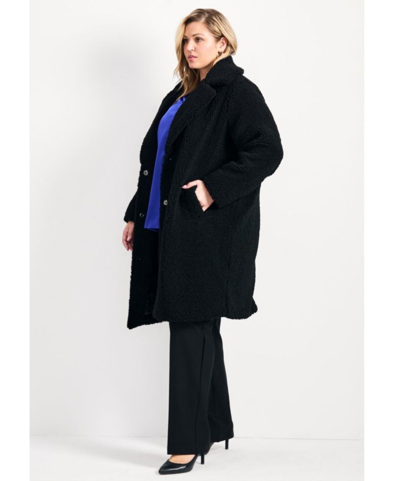 Women's Plus Size Teddy Longline Coat