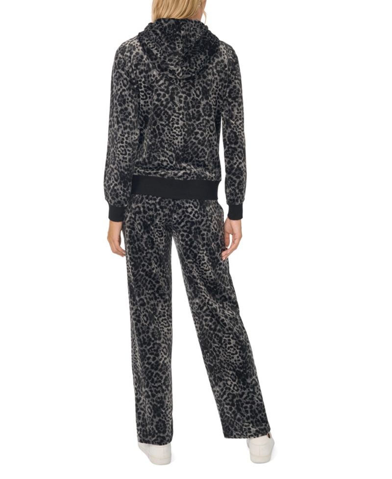 Women's Velour Animal-Print Drawstring-Waist Straight-Leg Pants