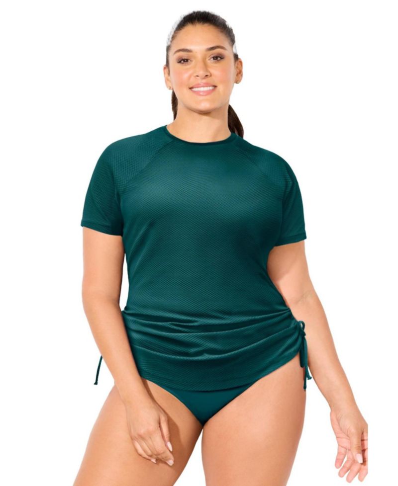 Women's Chlorine Resistant Quick-Dry Side-Tie Short Sleeve Swim Tee Rash Guard