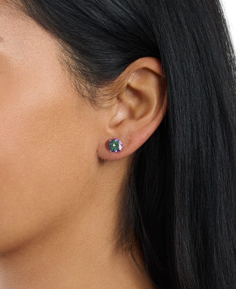 Sterling Silver 8mm Mystic Cubic Zirconia Basket Stud Earrings
