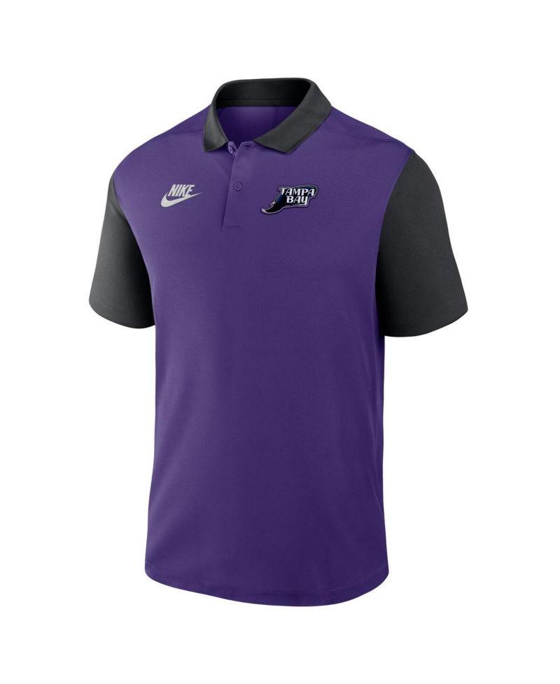 Men's Purple/Black Tampa Bay Rays Cooperstown Collection Color-Block Victory Performance Polo Shirt