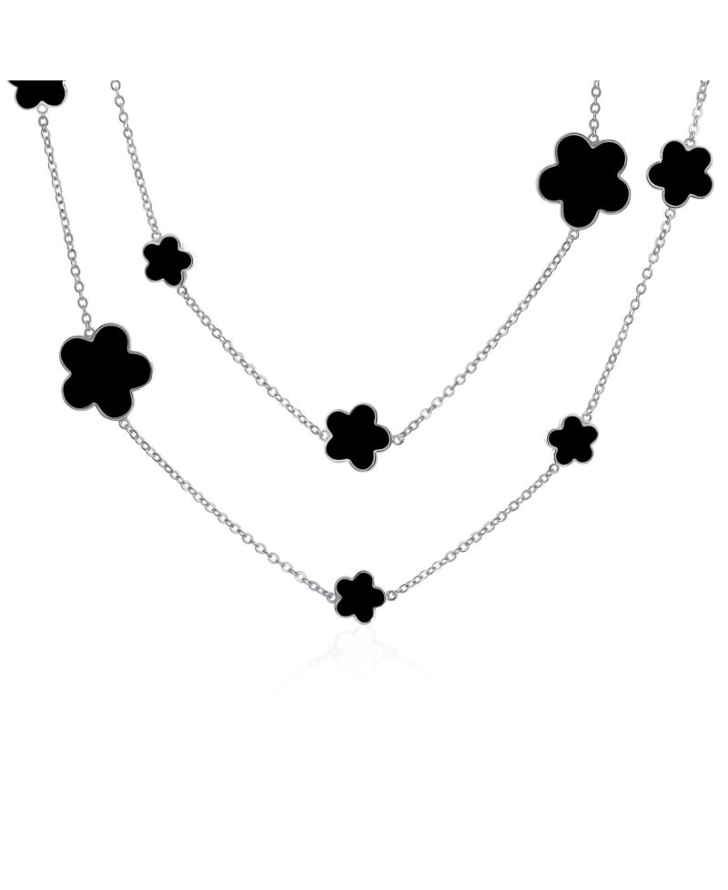 Large and Small Enamel Flower Station Chain Wrap Layer Clover Necklace Rose Gold Plated