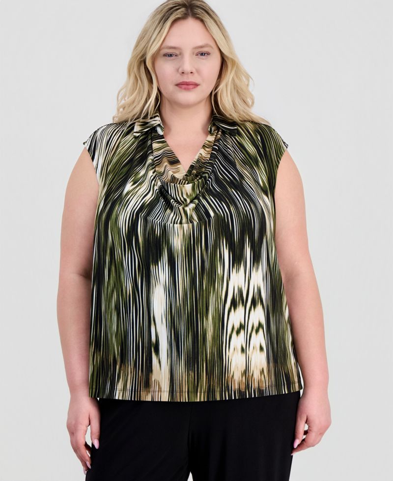 Plus Size Extended-Shoulder Cowlneck Blouse
