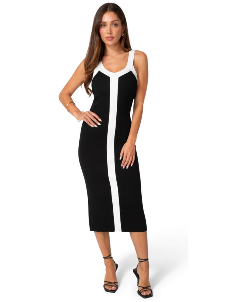 Womens Colorblock Ribbed Sweater Tank Dress