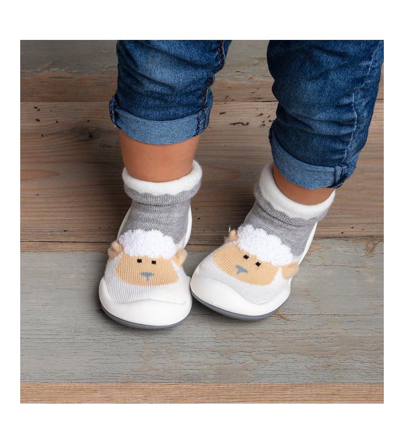Baby Girl Boy First Walk Sock Shoes Little Lamb - Heather Grey