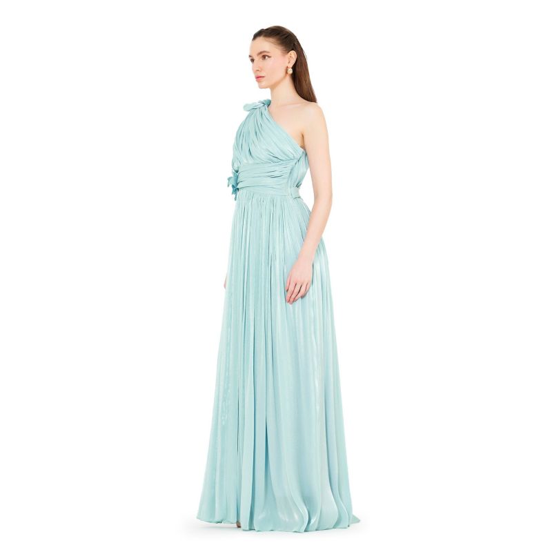 Women's One Shoulder Floral Detail Ruched Gown