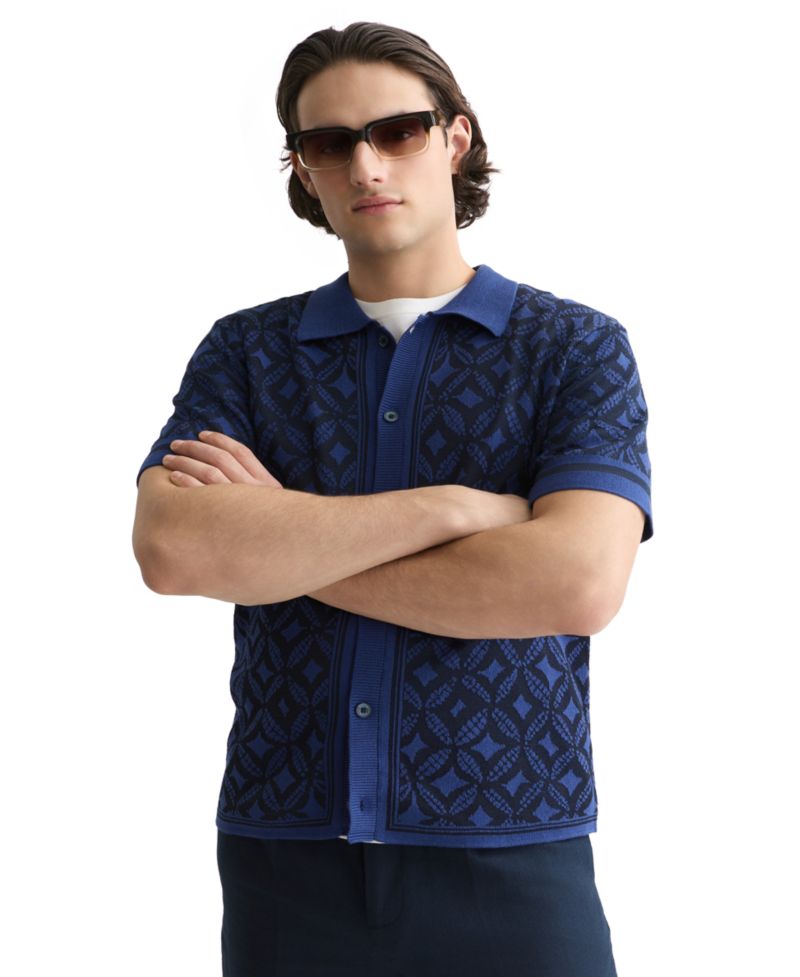 Men's Jacquard Knitted Short-Sleeve Shirt
