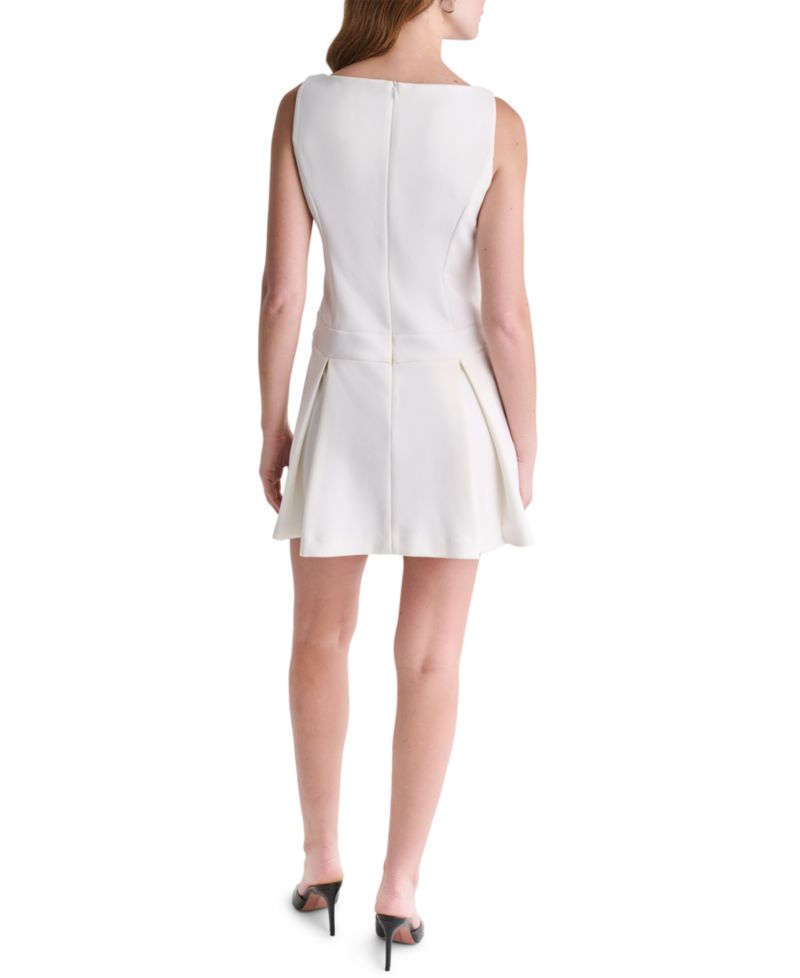 Women's Sleeveless Boat-Neck A-Line Dropwaist Mini Dress