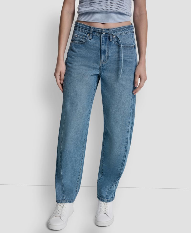Women's Mid-Rise Forward Seamed Barrel Jeans With Self-Belt
