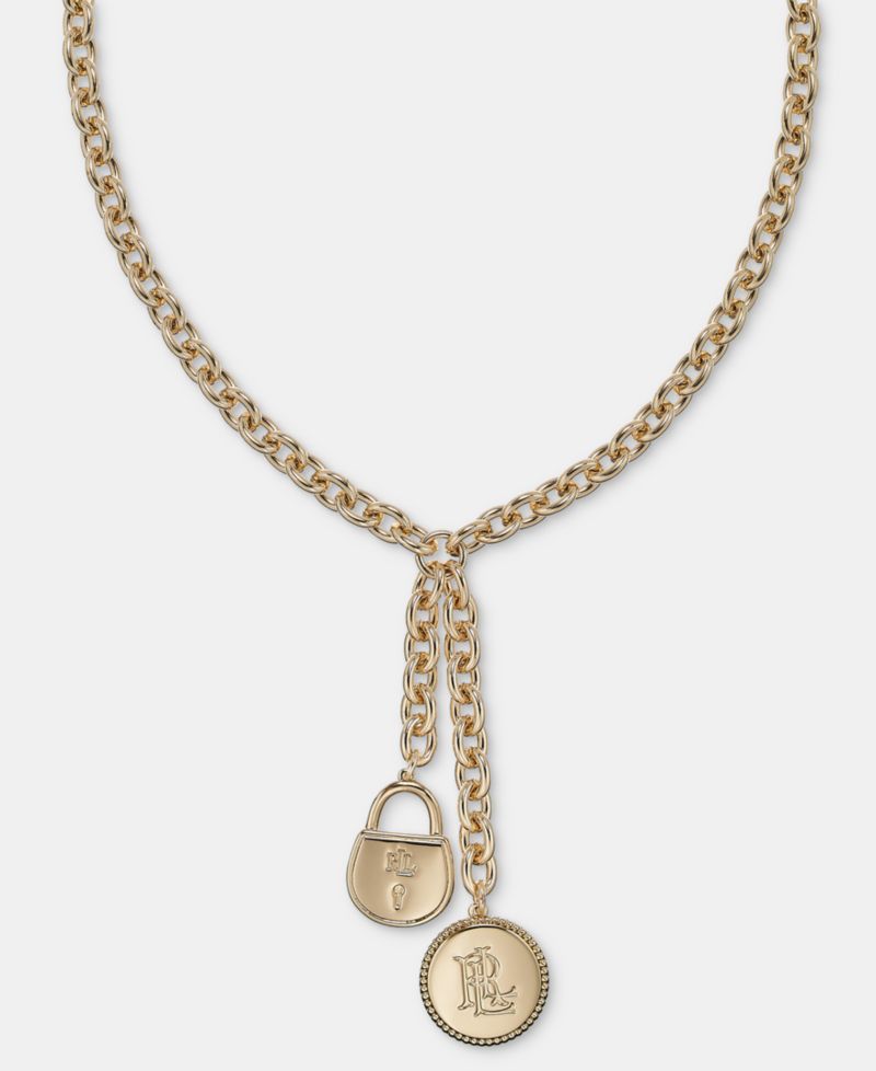 Logo Charm Lariat Necklace, 16"