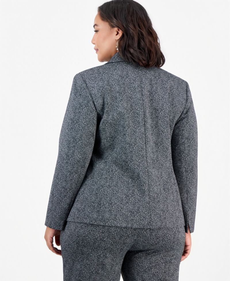 Plus Size Notch-Collar Long-Sleeve Geometric Blazer