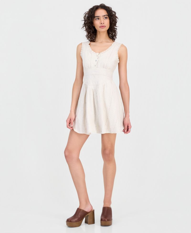 Women's Embroidered Crochet-Trim Mini Dress