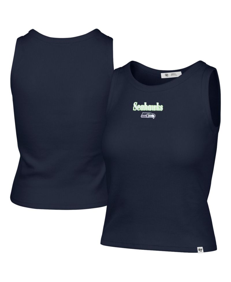 Women's '47 College Navy Seattle Seahawks Cropped Straight Cut Ribbed Baby Tank Top