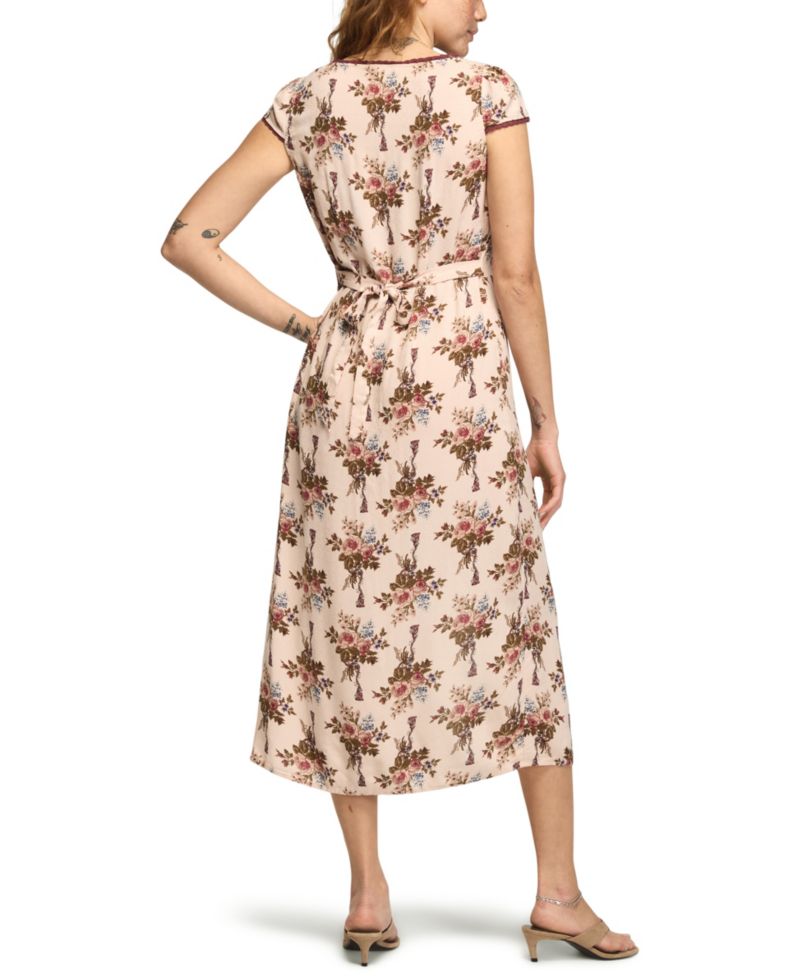 Women's Cap-Sleeve Tie-Back Floral-Print Slip Dress