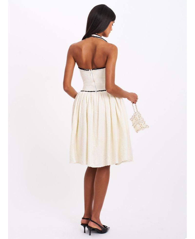 Women's Natalie U Neck Halter Drop Waist Tweed Midi Dress