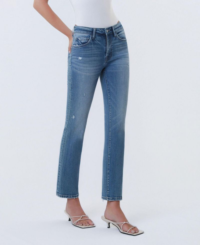 Women's Mid Rise Ankle Slim Straight Jeans