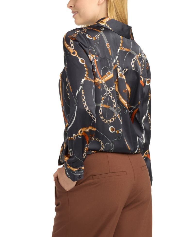 Juniors' Collared Printed Satin Top