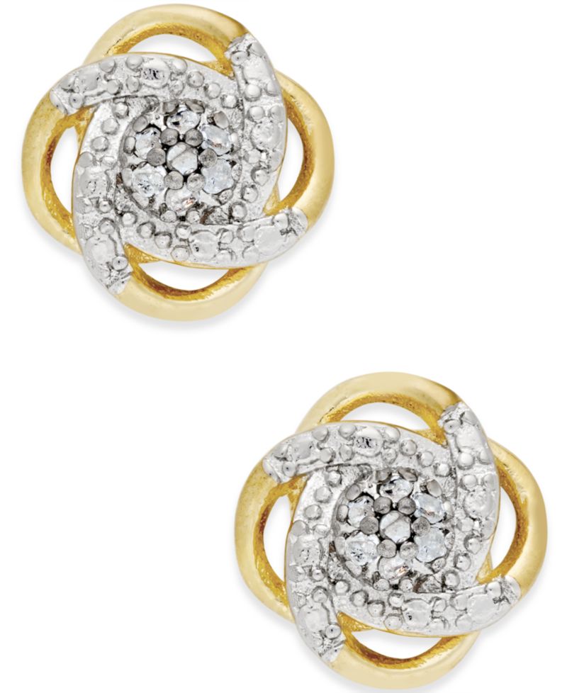 Diamond Love Knot Stud Earrings in Sterling Silver or 18k Gold-Plated Sterling Silver (1/10 ct. t.w.)
