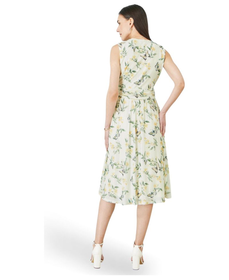 Women's Floral Print Mesh Stretch Midi Dress