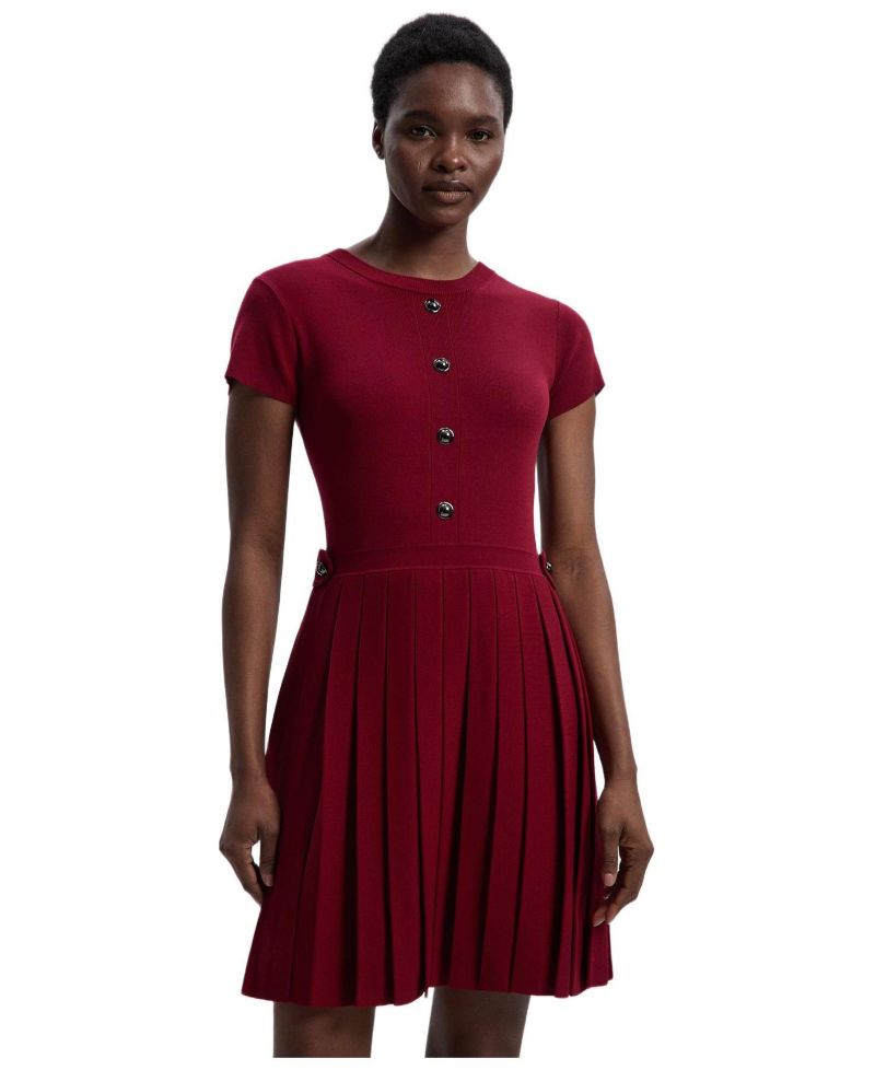 Women's Viscose Tab Pleated Knit Mini Dress