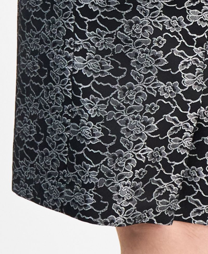 Plus Size Floral Jacquard Sleeveless Sheath 2 Piece Dress Suit