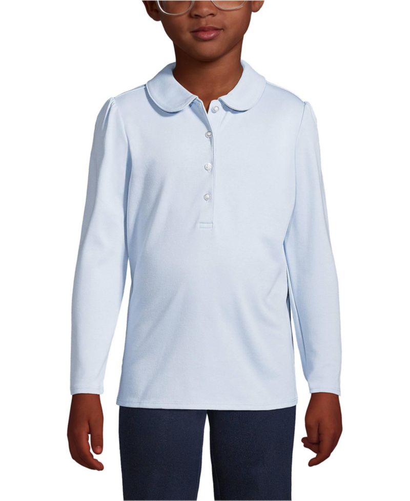 Child School Uniform Girls Long Sleeve Peter Pan Collar Polo Shirt