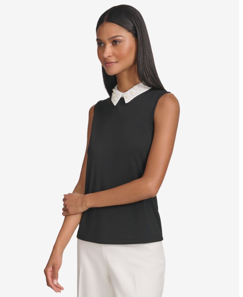 Petite Embellished Collar Sleeveless Blouse