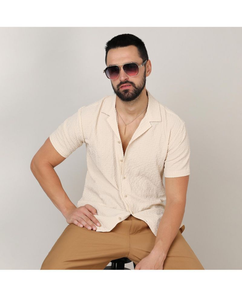 Men's Pale Yellow Micro Creased Shirt