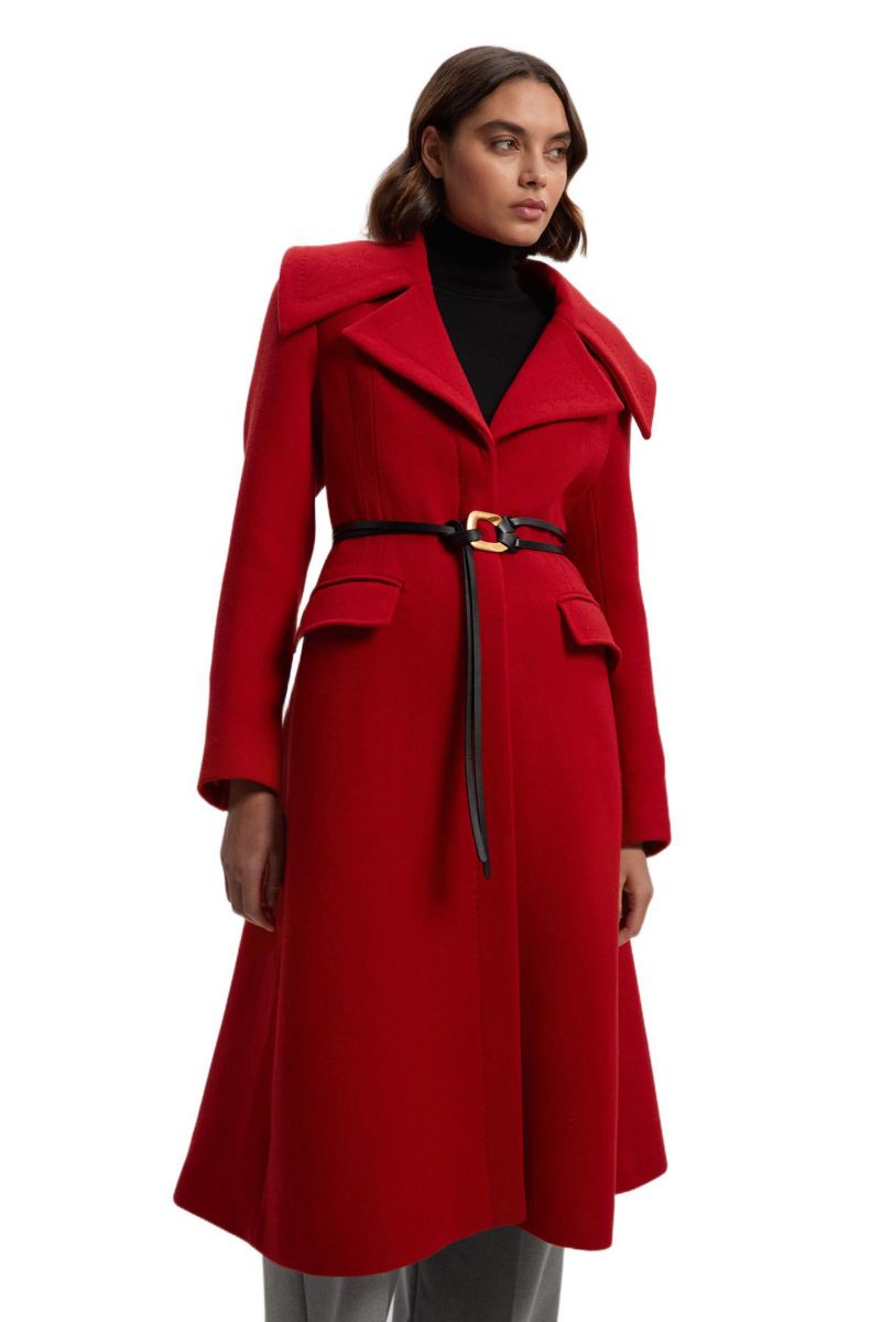 Women's Wool Shawl Collar Belted Midi Coat