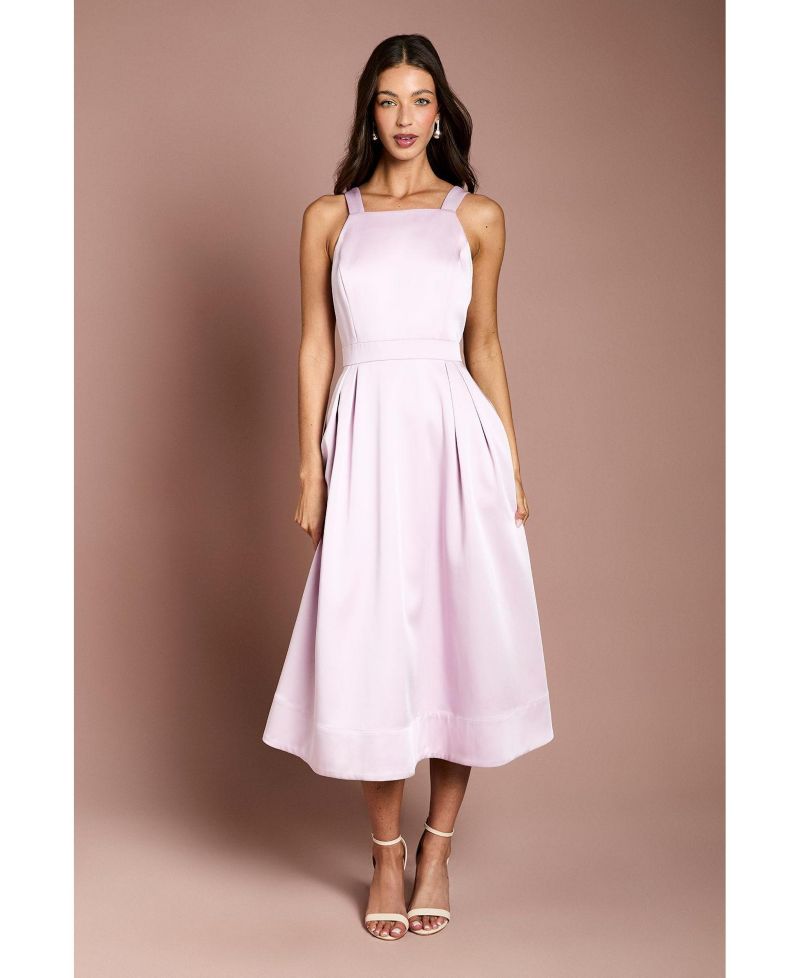 Women's Fit and Flare Square Neck Midi Dress