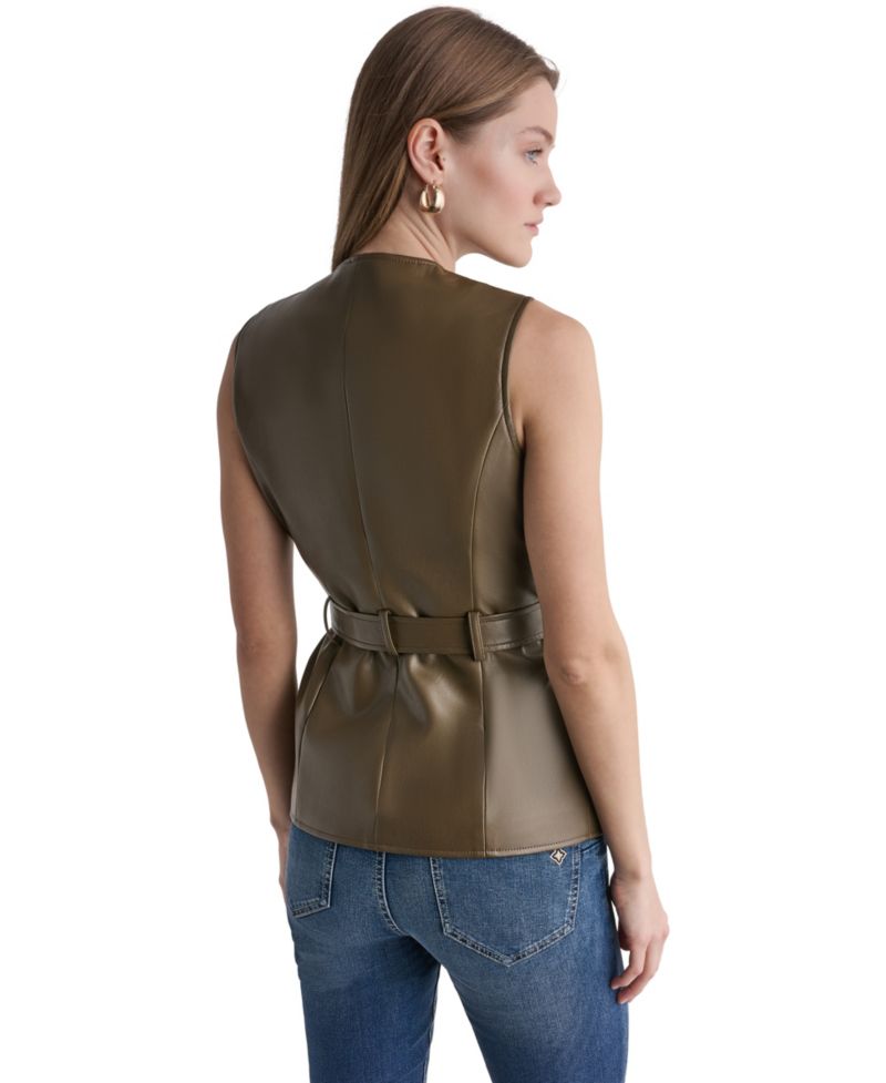 Women's Faux Leather Belted Sleeveless Vest