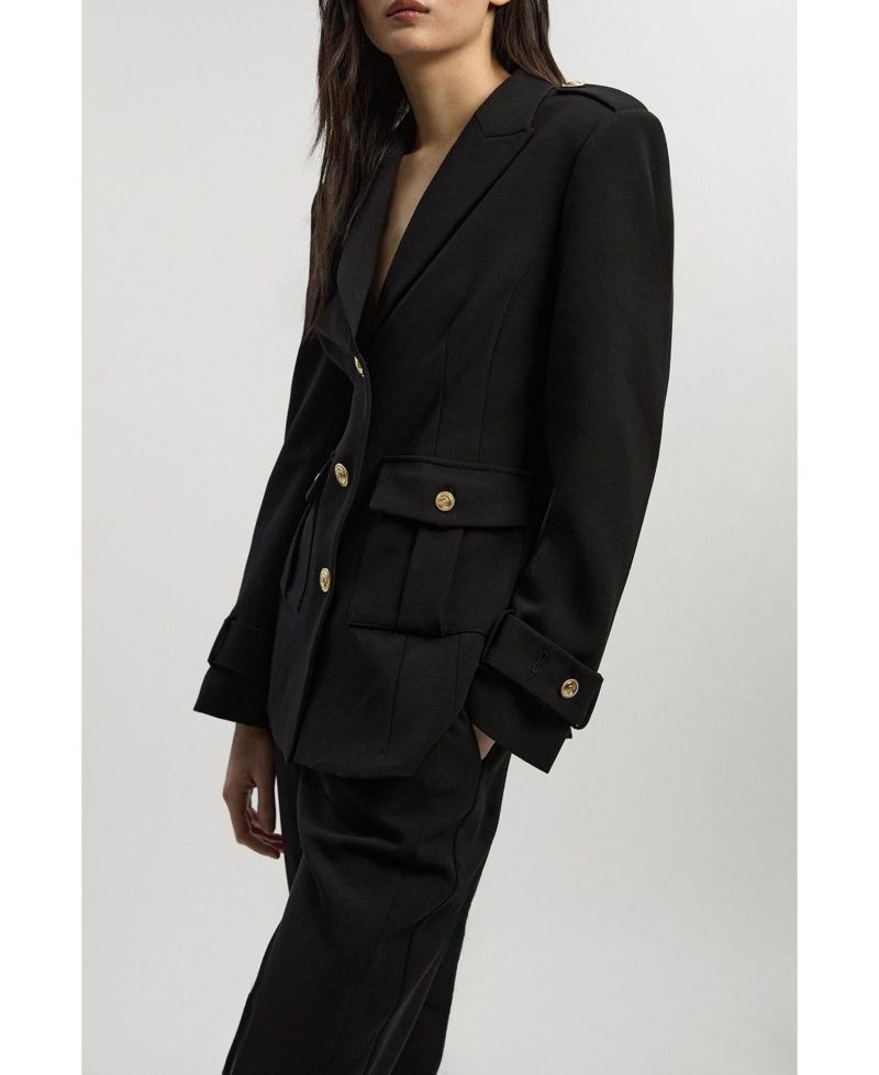 Women's Petite Military Single Breasted Blazer