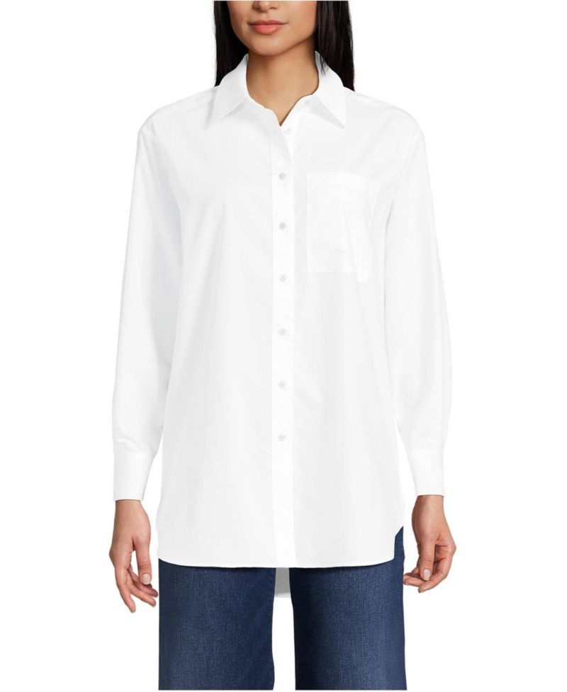 Women's Oversized No Iron Tunic with Statement Collar Shirt