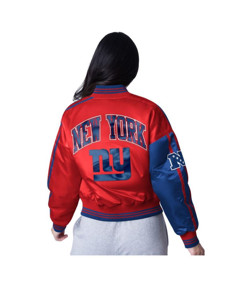 Women's Red/Royal New York Giants Cropped Full-Snap Jacket