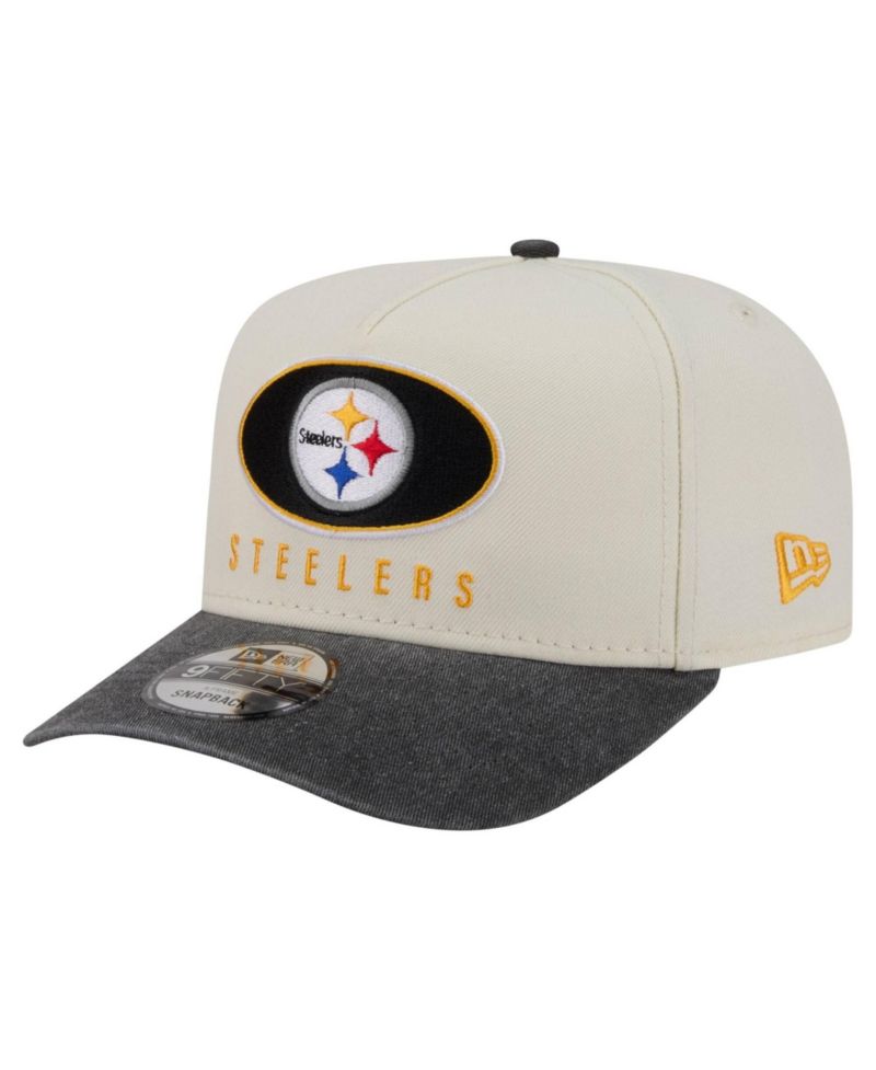 Men's Cream/Black Pittsburgh Steelers Washed A-Frame 9FIFTY Snapback Hat