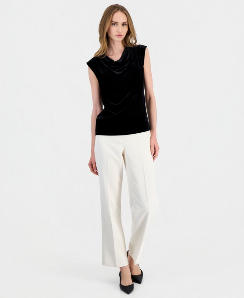 Petite Velvet Cowl Neck Sleeveless Blouse