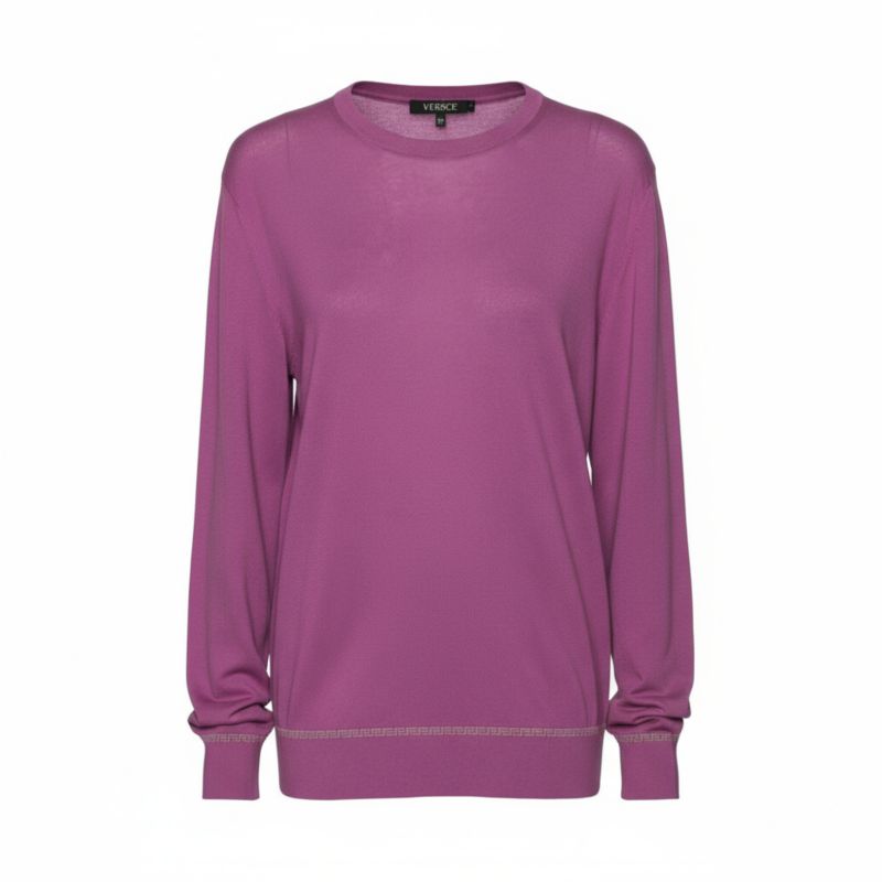 Women's Purple Knit Greca Detailed Long Sleeve Sweater