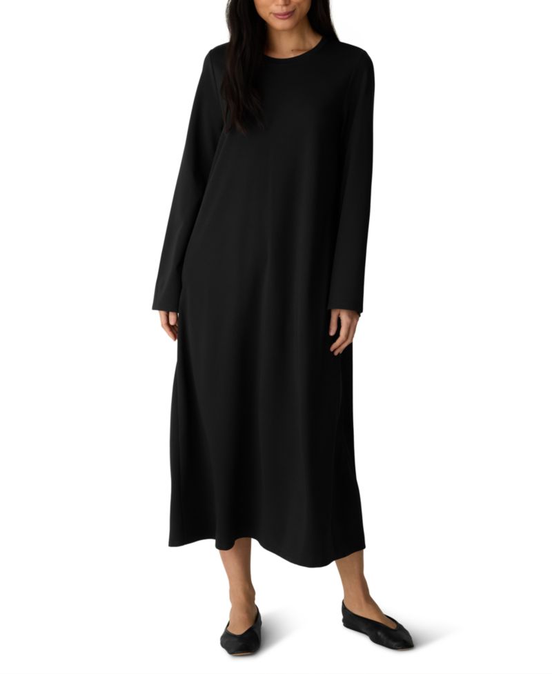 Extra-Fine Ponte Long-Sleeve Midi Crewneck Dress