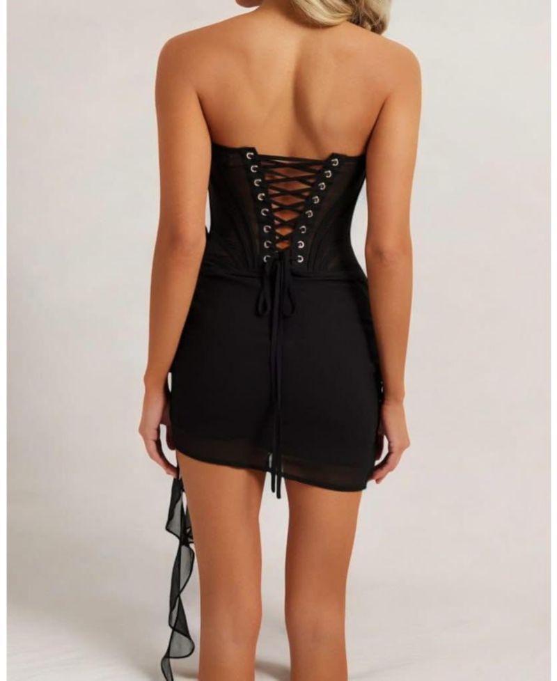 Women's Chiffon Mesh Corset Flower Drape Mini Dress