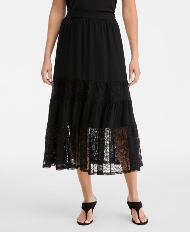 Women's Lace-Trim Tiered Midi Skirt