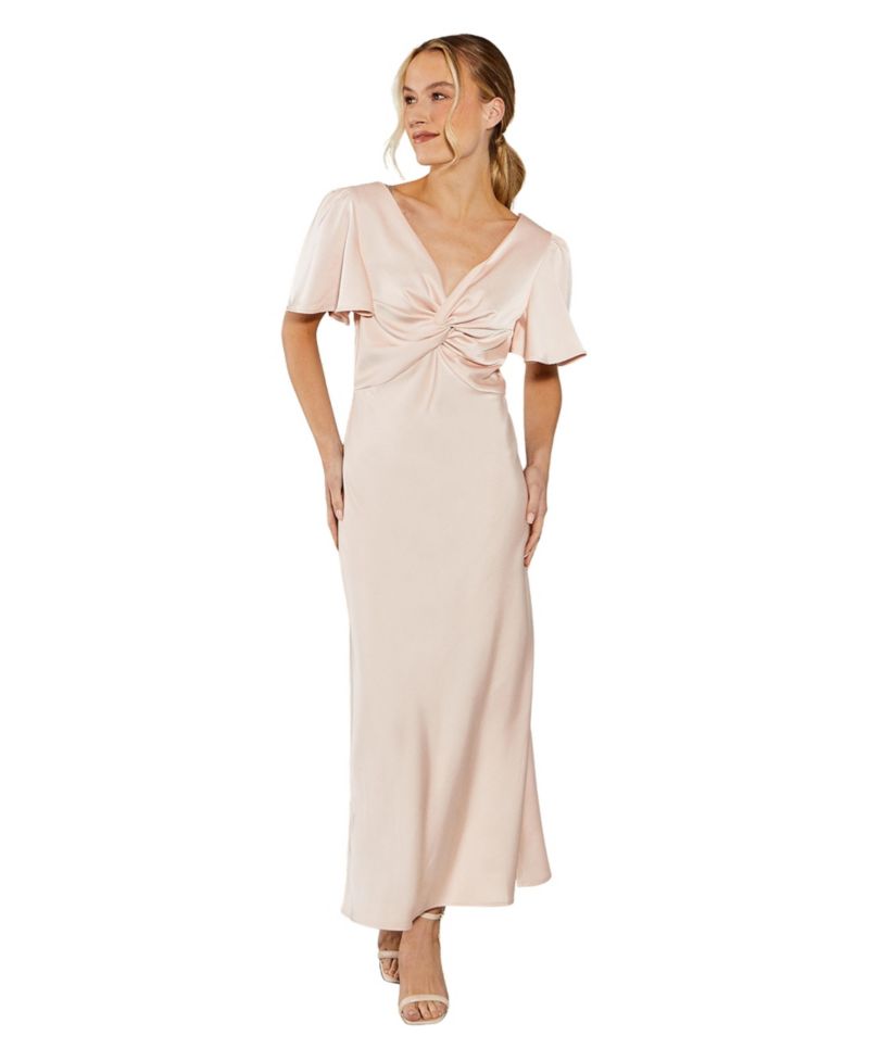 Women's Satin Midi Bridesmaid Dress