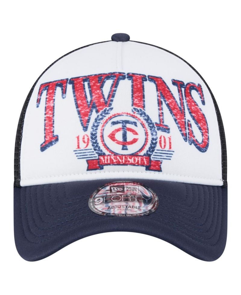 Men's White/Navy Minnesota Twins Distressed 9FORTY A-Frame Adjustable Trucker Hat